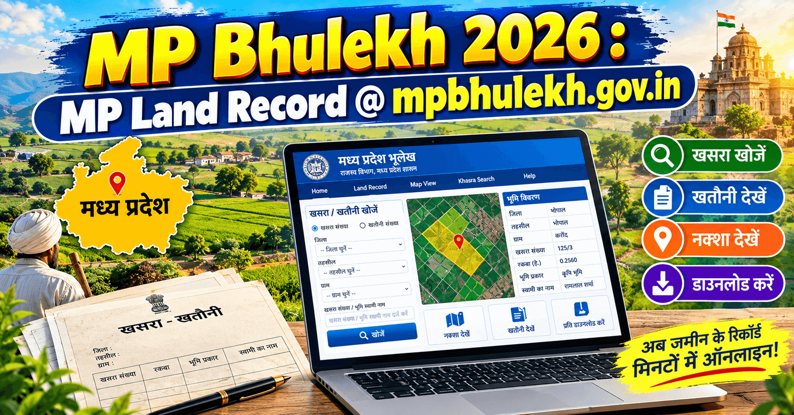 1200X630 Featured Banner For Mp Bhulekh 2026 : Mp Land Record @ Mpbhulekh.gov.in