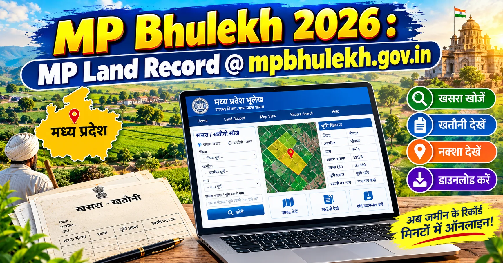 1200X630 Featured Banner For Mp Bhulekh 2026 : Mp Land Record @ Mpbhulekh.gov.in